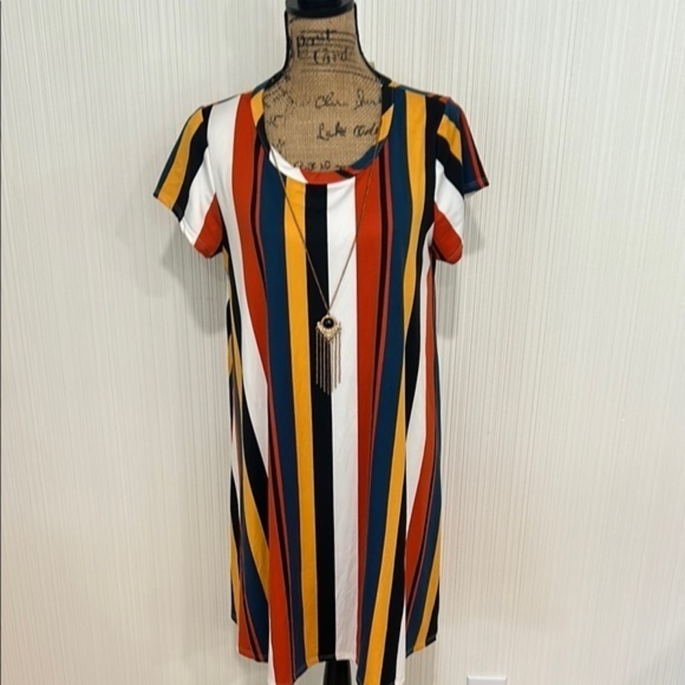 Striped Multicolor Short Sleeve Dress